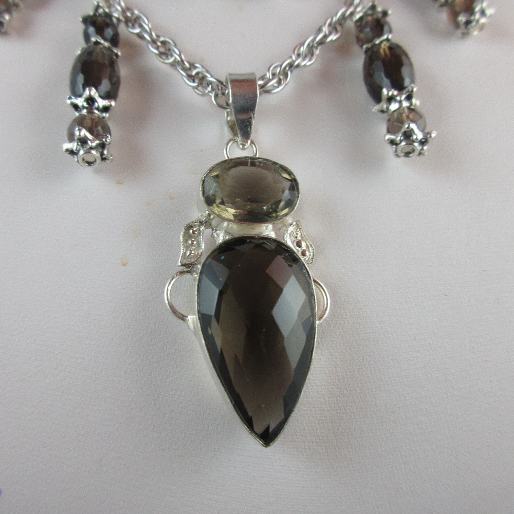 Gemstone Pendant Necklace, Smoky Quartz, Handmade